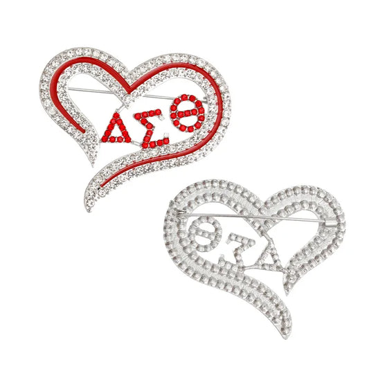DST Sorority Heart Red Bling Brooch