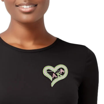 AKA Sorority Heart Pink Green Bling Brooch