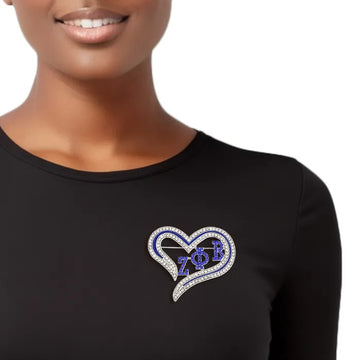 ZPB Sorority Heart Blue Bling Brooch