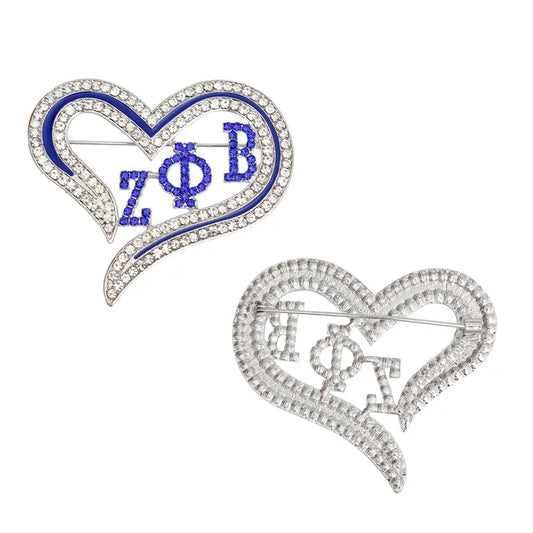 ZPB Sorority Heart Blue Bling Brooch