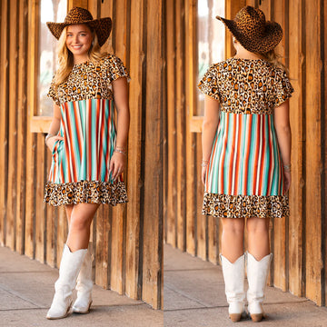 Leopard & Serape Dress with Pockets