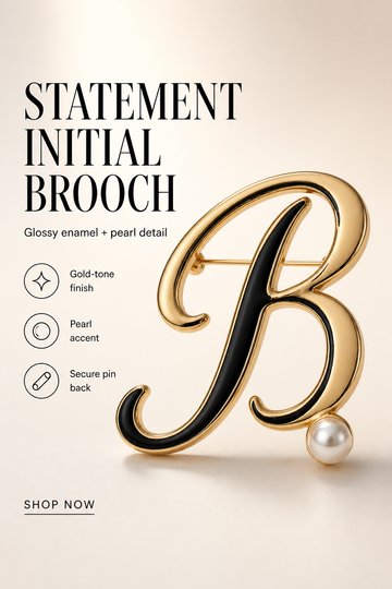 Gold Pearl Initial Brooch