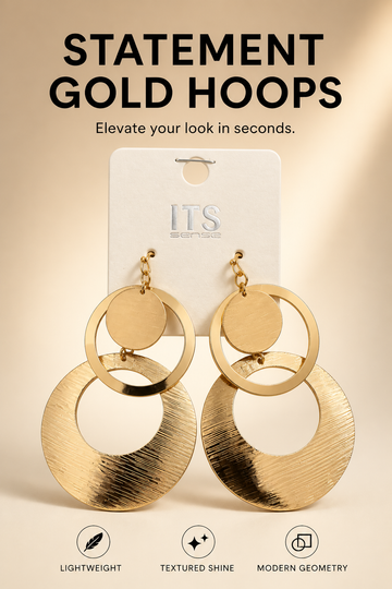 Gold Textured Fish Hook Earrings