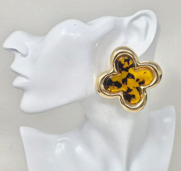 Tortoise Clover Post Back Earrings