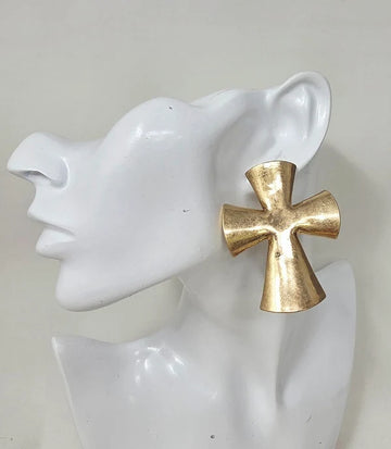 Gold Cross Post Back Earrings