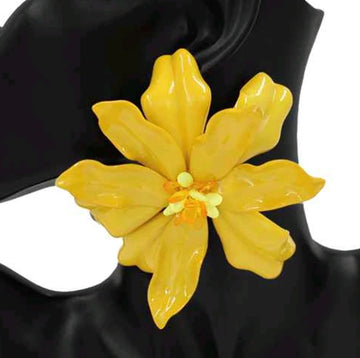 Oversized Acrylic Mustard Flower Earrings