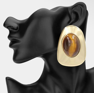 Tortoise Stone Post Back Earrings
