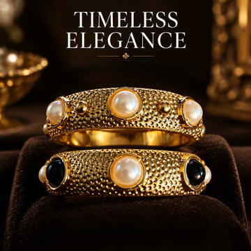 Gold Pearl Hammered Hinge Bracelet