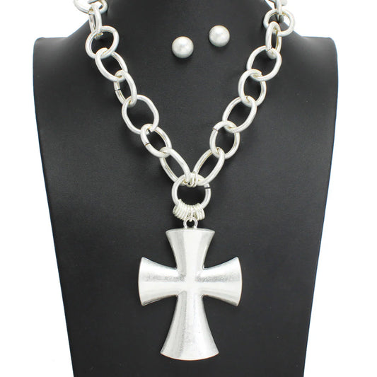 Chunky Gold Cross Pendant Necklace