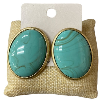 Turrquoise Oval Stone Gold Earrings