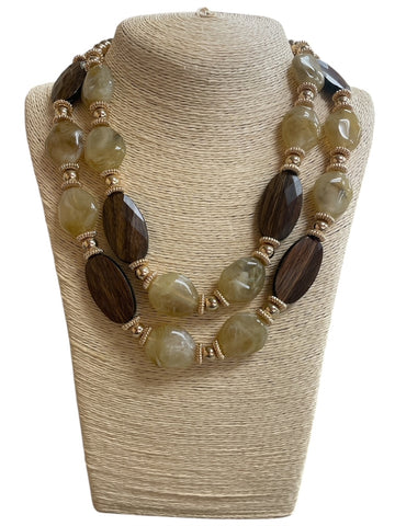 Brown Wooden & Acrylic Chunky Necklace