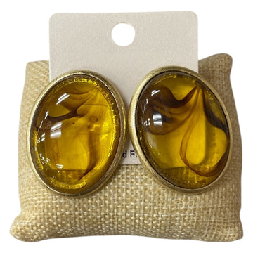 Brown Oval Stone Gold Earrings