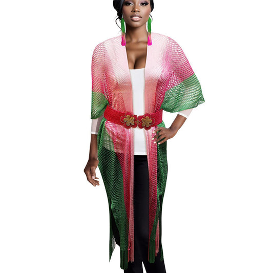 AKA Kimono Lurex Stripe Pink and Green