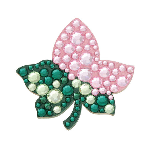 AKA Sorority Pink Green Ivy Leaf Wood Bling Brooch