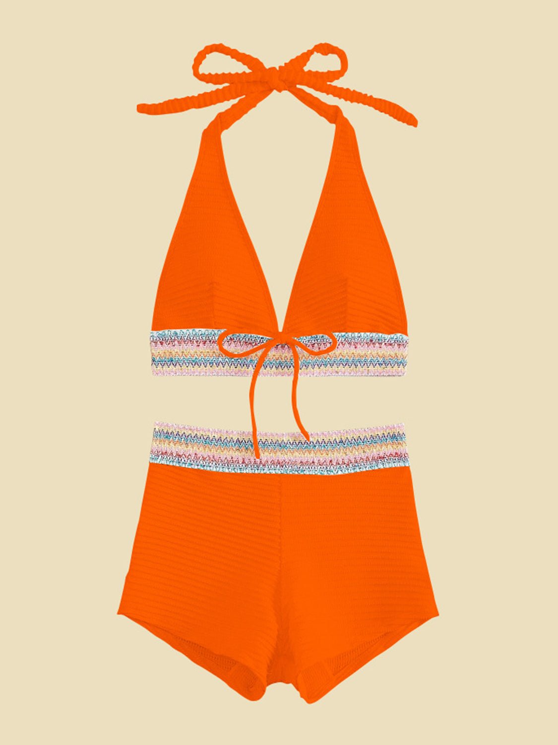 Backless Textured Halter Neck Two-Piece Swim Set