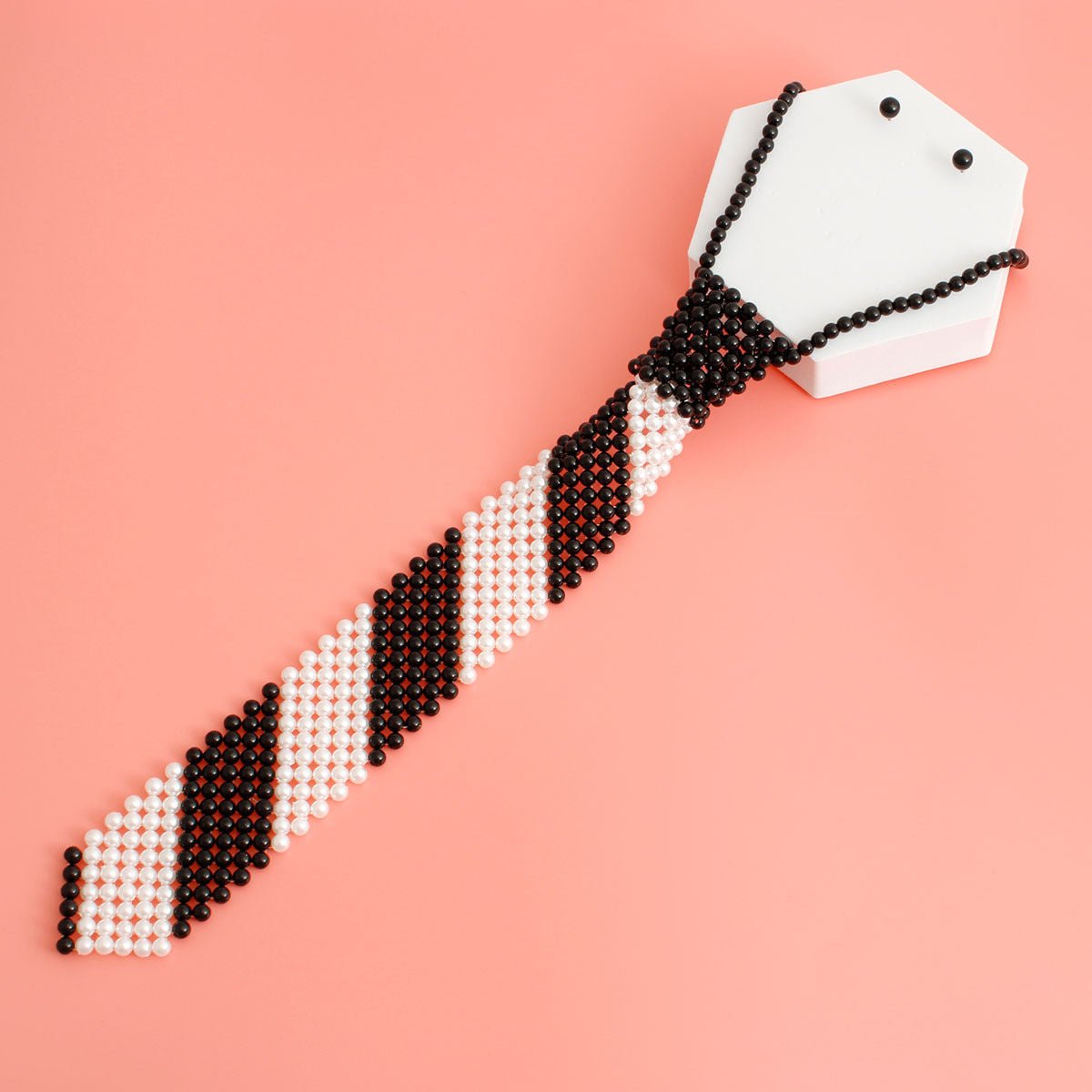 Black White Pearl Stripe Tie Choker