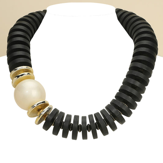 Chunky Pearl Resin Disc Beaded Statement Necklace