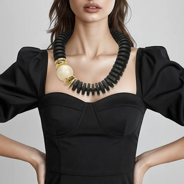 Chunky Pearl Resin Disc Beaded Statement Necklace