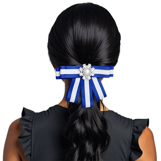 ZPB Sorority Blue White Bow Tie Style Brooch