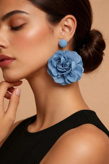 Denim Rose Post Back Earrings
