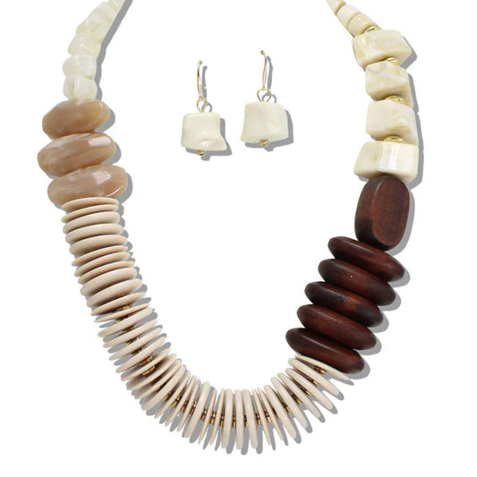 Wood Geometric Wood & Acrylic Statement Necklace