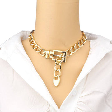 Chunky Chain Belt Buckle Necklace Geometric Metal Jewelry