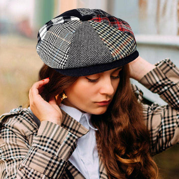 Patchwork Wool Newsboy Hat