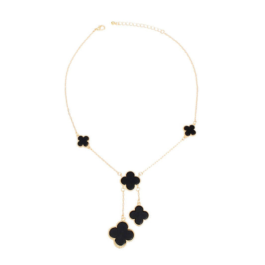 Charm Drop Black Quatrefoil Clover Gold Necklace