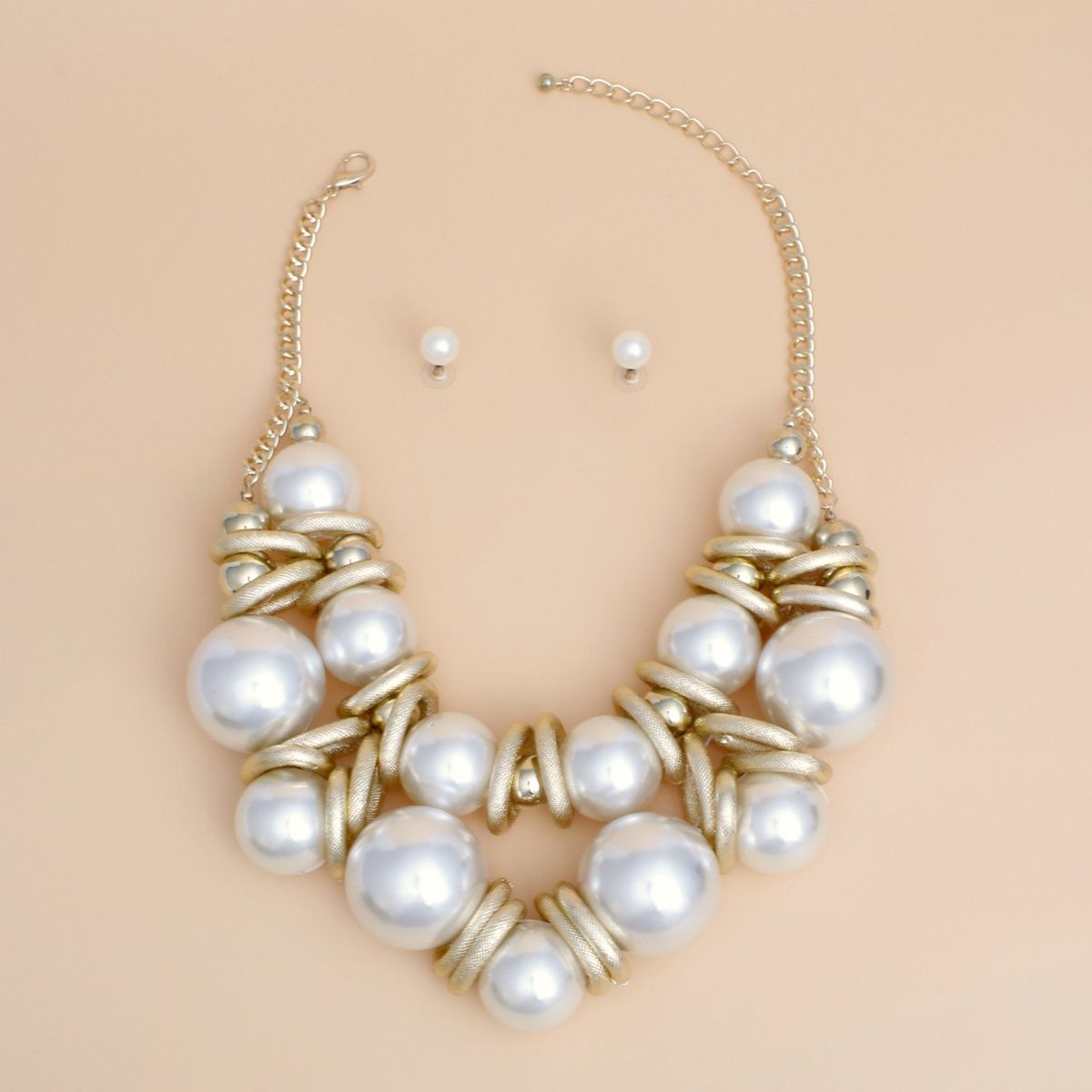 Cream Pearl Gold Link Bib Set