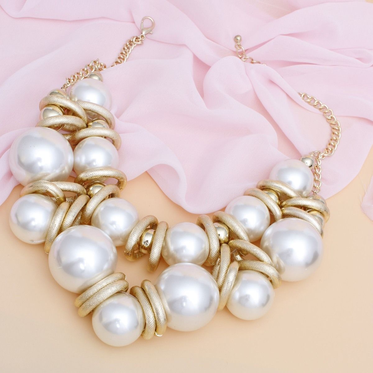 Cream Pearl Gold Link Bib Set