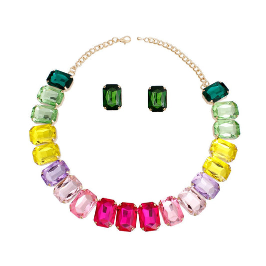 Crystal Choker Multi Emerald Cut Set for Women