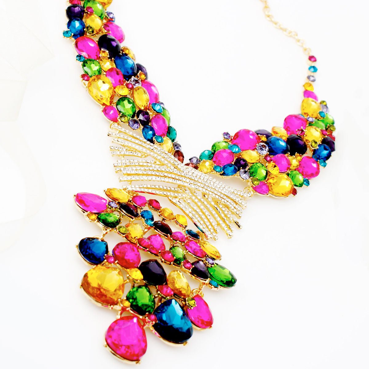 Crystal Necklace Multi Jeweled Bib for Women