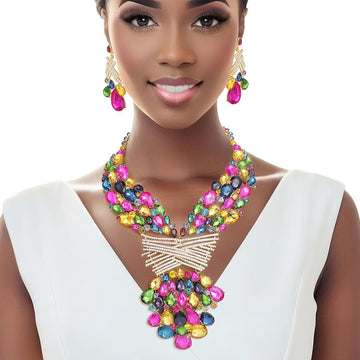 Crystal Necklace Multi Jeweled Bib for Women