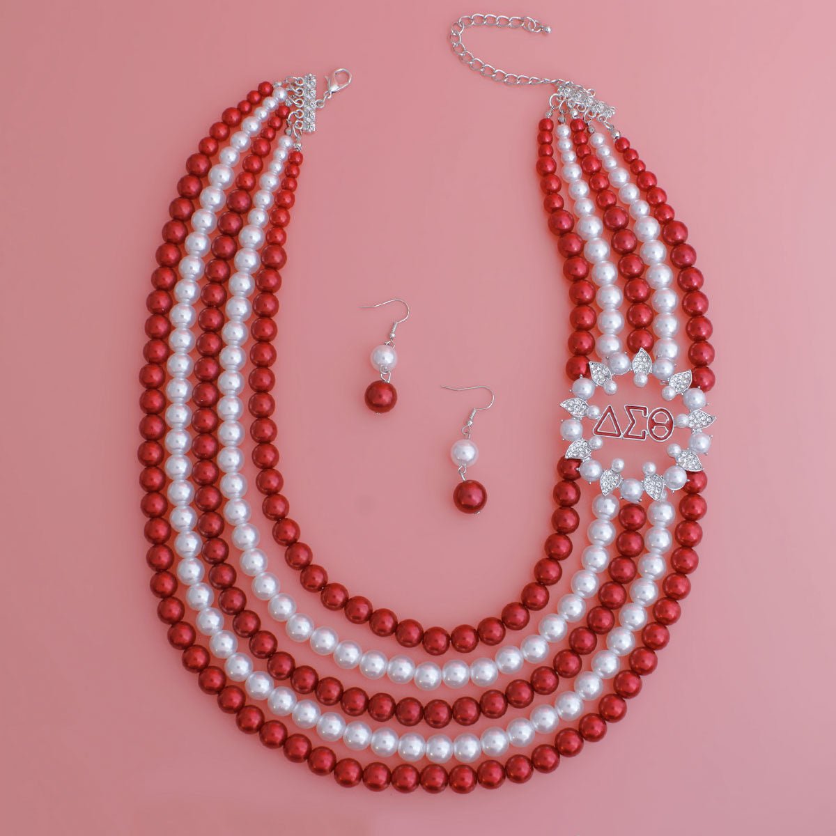 DST Necklace Red White Pearl Soror Set