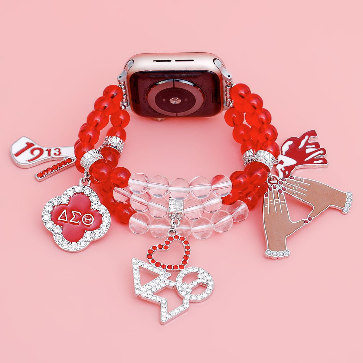 DST Sorority Red Clear Bead Watch Band for Women