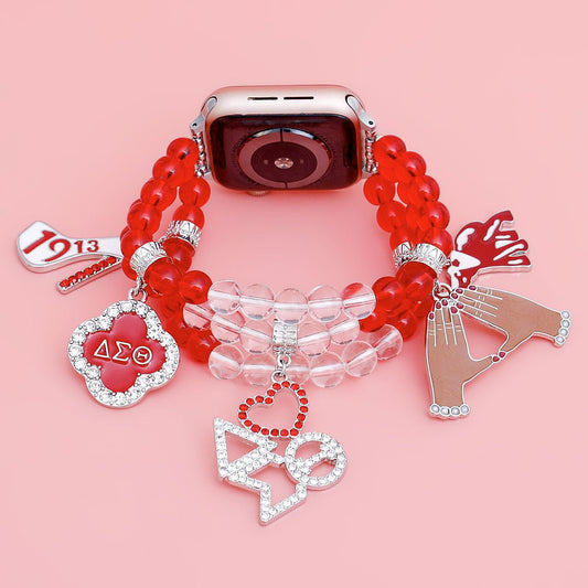 DST Sorority Red Clear Bead Watch Band for Women