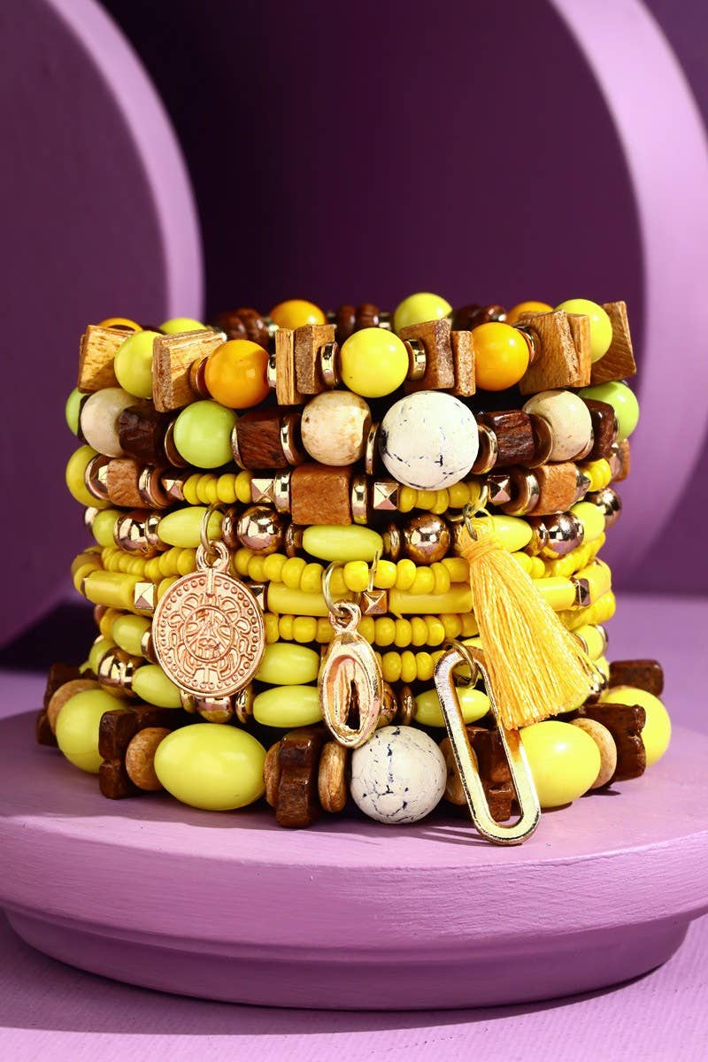 10 Layered Bohemian Stretch Bracelet with Tassels