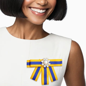 Blue Gold Bow Tie Style Brooch