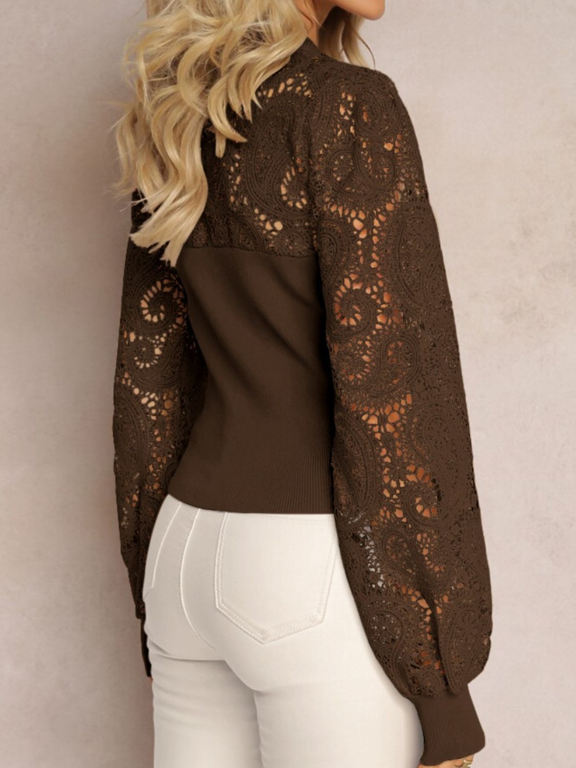 Lace Round Neck Long Sleeve T - Shirt