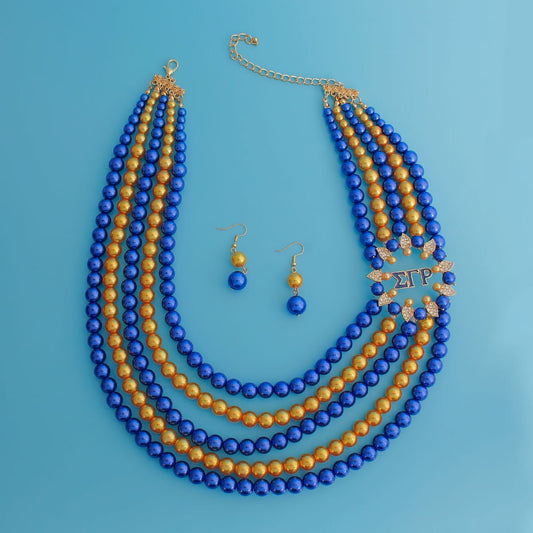 Necklace Blue Gold Pearl Sigma Set for Women