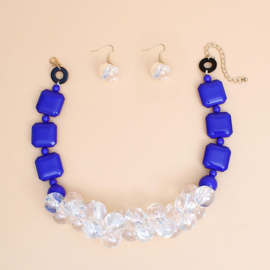 Necklace Bubble and Blue Square Bead Necklace Set