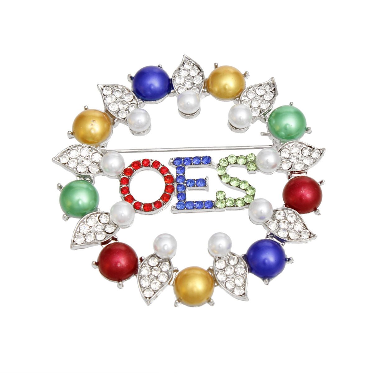 OES Sorority Pearl and Rhinestone Leaf Brooch Pin