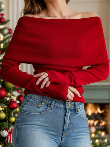 Off - Shoulder Long Sleeve Sweater