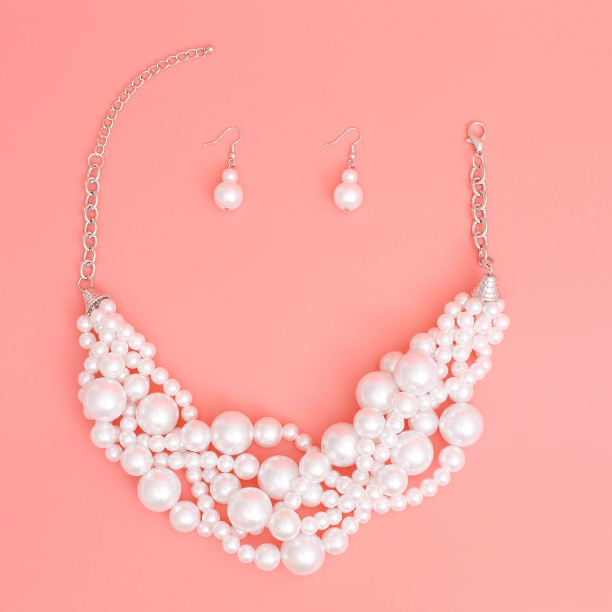 Pearl Necklace White 5 Twisted Set for Women
