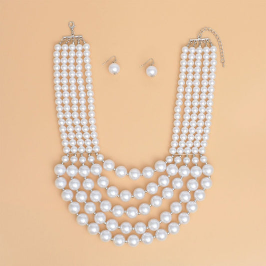 Pearl Bib Layered White Delicately Draped Necklace