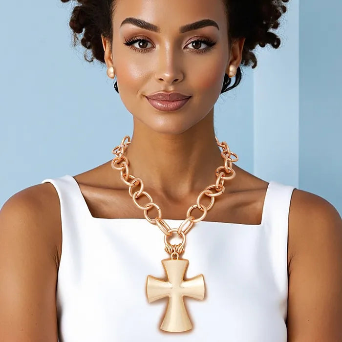 Chunky Gold Cross Pendant Necklace