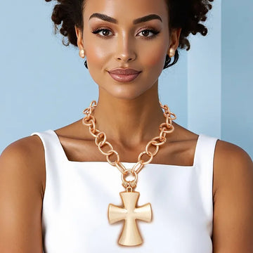 Chunky Gold Cross Pendant Necklace