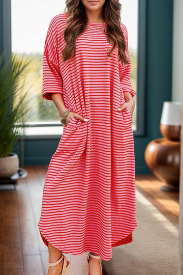 Pocketed Striped Half Sleeve Tee Dress