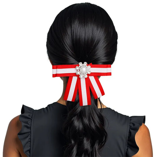 Red White Bow Tie Style Brooch