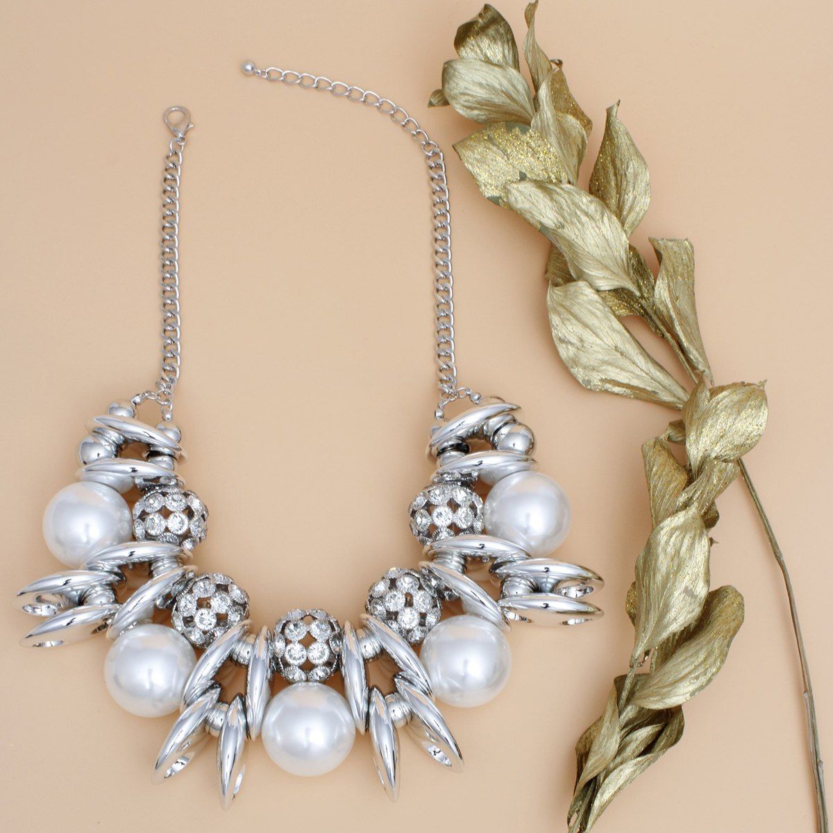 Silver Pearl Glam Bib Set